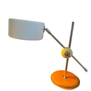 Vintage Simris table lamp by Anders Pehrson for Ateljé Lyktan, chromed frame, leather base, early switch on shade