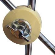 Close-up of chromed sliding rods and ivory adjustment knob on Simris table lamp by Atelje Lyktan