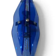 Top-down view of a VECA wall sconce showing the blade-shaped silhouette of the faceted blue glass