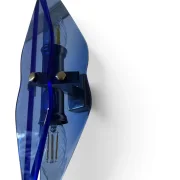 VECA blue glass wall sconce showing the square nickel-plated wall mount bracket