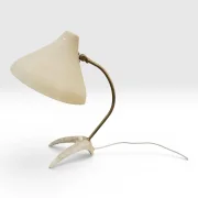 EWA Varnamo B52 Crow Foot Table Lamp Patinated Cast Metal Base Brass Gooseneck Crackle Lacquer Conical Shade Swedish Modern Project Restoration Vintage 1950s