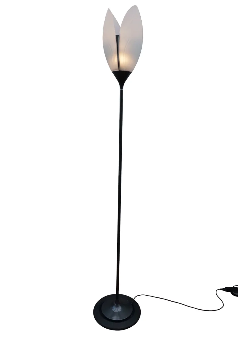 Arteluce Corolle Floor Lamp Ezio Didone Frosted Opal Glass Shade Black Lacquered Stem Milan Italy Postmodern Project Restoration Vintage 1990