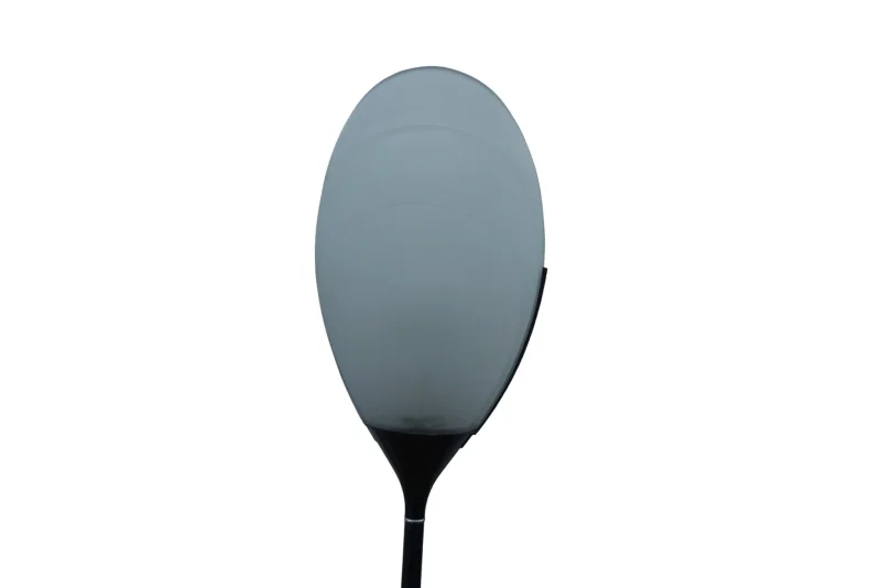 Arteluce Corolle floor lamp oval frosted glass shade front view, egg-shaped form, good condition, no cracks or chips