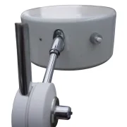 Pivot joint of the Simris table lamp by Anders Pehrson with grey disc, chrome knob and adjustable chrome arm