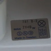 Original Atelje Lyktan label in the Simris lamp shade: 781 B-2, max 2x40 W, Made in Sweden, Åhus