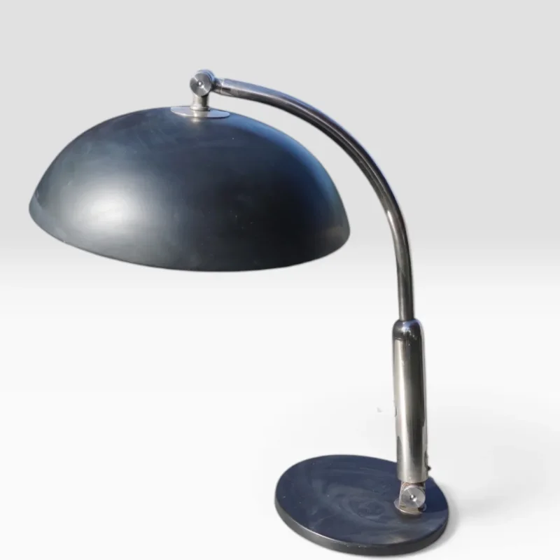 Black lacquered dome desk lamp by Hala Zeist, model 144, with chrome gooseneck arm and round metal base