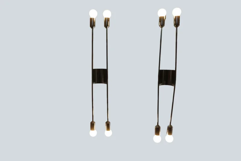 Pair of Gebrüder Cosack model 4166/02 chrome wall sconces lit, four arms up and down, 1960s Germany