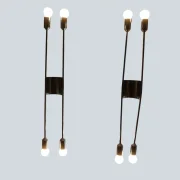 Pair of Cosack model 4166 wall sconces lit up, each with two double-ended arms and four exposed bulbs