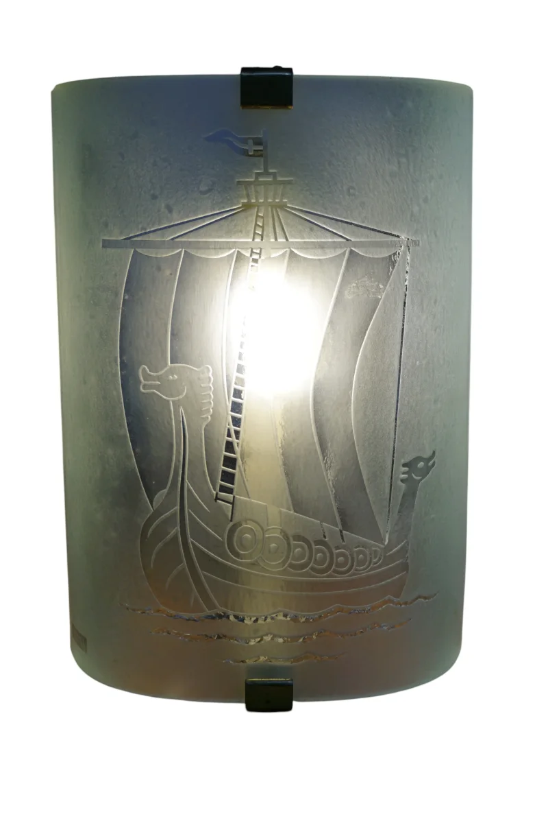 Glössner Co Drakkar Etched Frosted Glass Vintage Wall Light