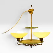 Böhlmarks Lampfabrik Swedish Grace Chandelier, attr. Harald Notini, Brass and Opal Glass