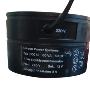 Ulveco Power Systems Sicherheitstransformator Typ 60012, 220V/12V, 60VA, 50Hz, original verbaut in der Skarabé Tischleuchte 9936