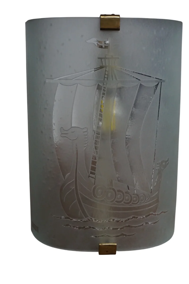 Wandleuchte mit Wikinger-Motiv von Glössner & Co., Schweden, 1940er Jahre
