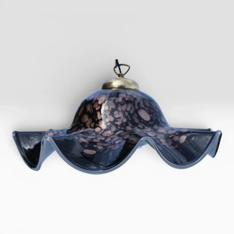 AV Mazzega – Pendelleuchte „Fazzoletto", Murano Glas Schwarz/Gold, attr. Carlo Nason, Italien 1970er