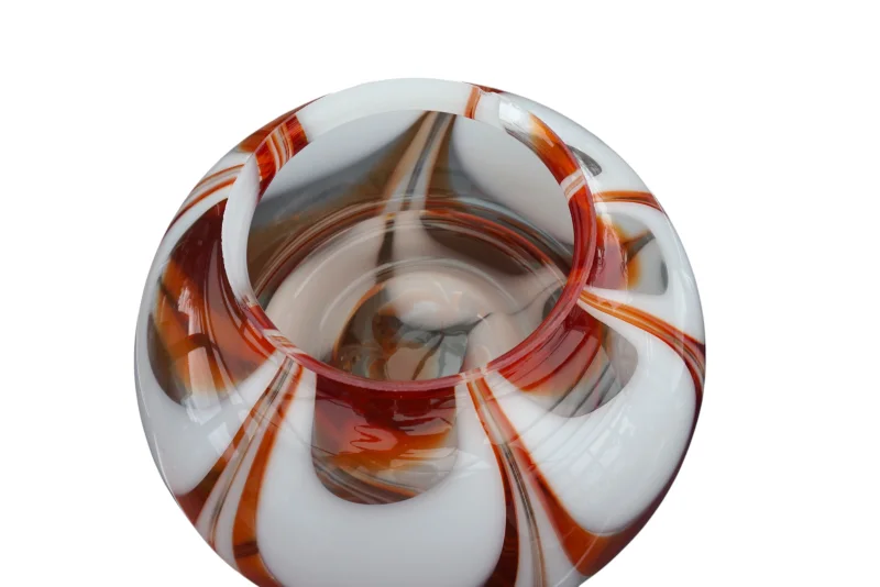 Monumentale Murano-Tischleuchte Carlo Nason für AV Mazzega – Swirl-Glasschirm & Chromsockel, Italien 1970er Jahre