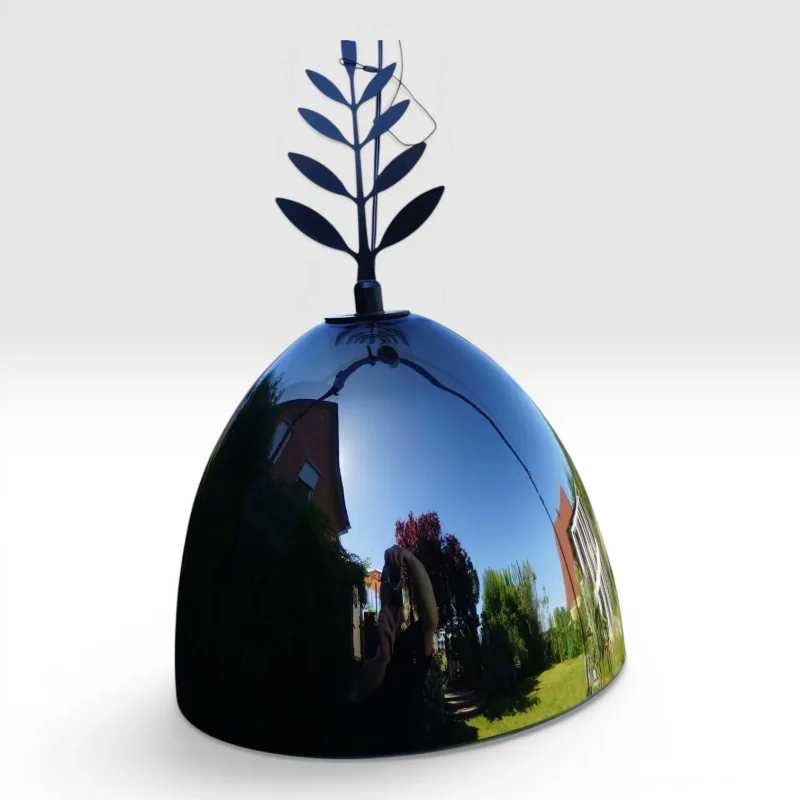 Michele De Lucchi Festa pendant light, mirrored dome shade with branch crown and suspension, front view, Produzione Privata Italy 1990s