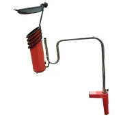 Ateljé Lyktan Skarabé salmon and chrome clamp lamp, angled view showing chrome Z-arm and cylindrical head with black rings