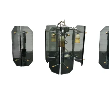 Veca Smoked Glass Three-Piece Vintage Italian Lighting Set