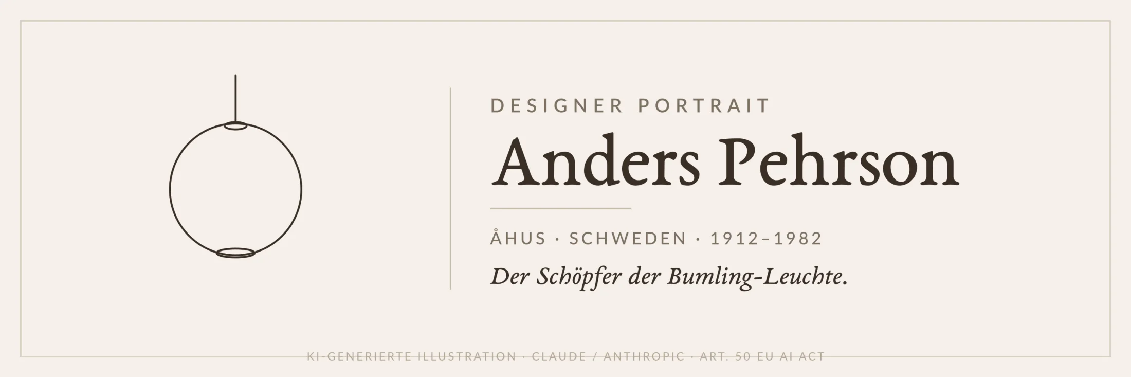 Banner mit Lampen-Icon und Schriftzug Anders Pehrson, Unterzeile Schweden