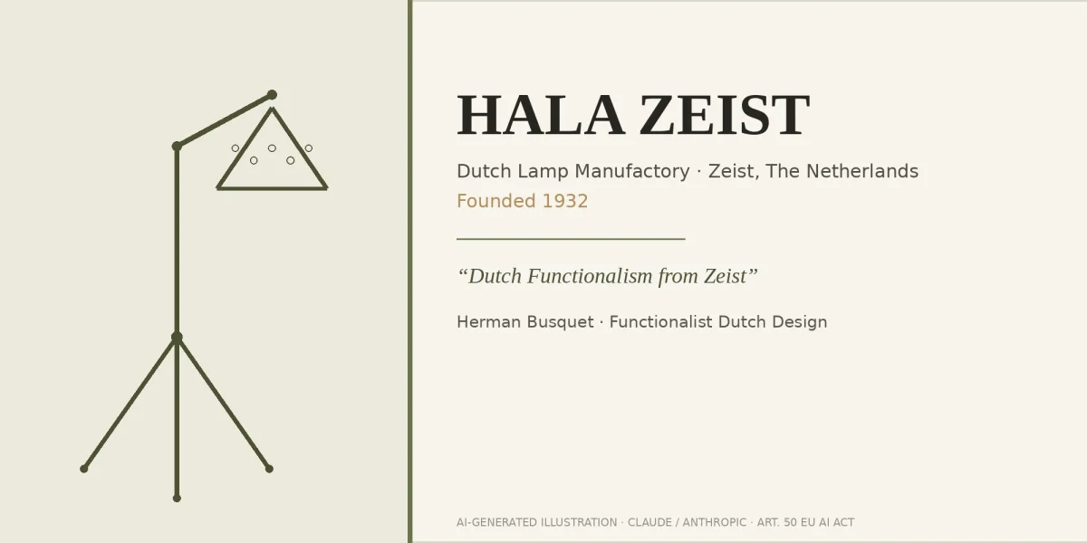 llustrated banner for the Hala Zeist brand featuring a stylized Pinocchio floor lamp