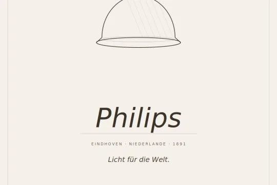 Banner mit Lampen-Icon und Schriftzug Philips, Unterzeile Eindhoven &middot; Niederlande