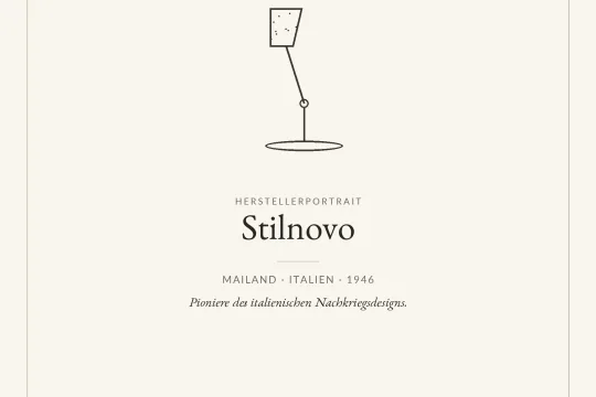 Banner mit Lampen-Icon und Schriftzug Stilnovo, Unterzeile Mailand &middot; Italien &middot; 1946