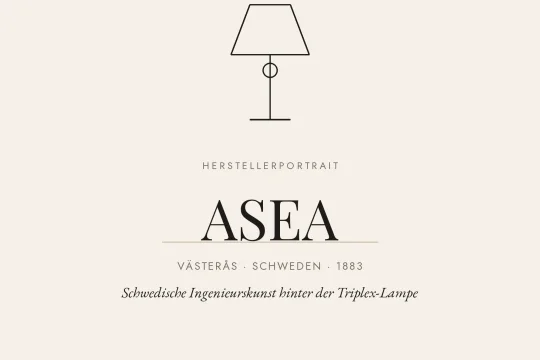 Banner mit Lampen-Icon und Schriftzug ASEA, Unterzeile V&auml;ster&aring;s &middot; Schweden &middot; 1883