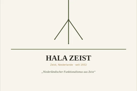 Quadratische Markenkarte Hala Zeist mit Illustration der Pinocchio-Leuchte