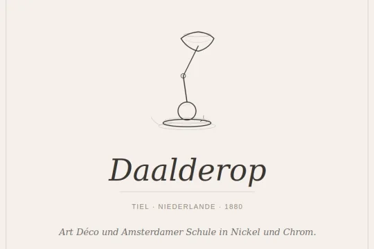 Banner mit Lampen-Icon und Schriftzug Daalderop, Unterzeile Tiel &middot; Niederlande