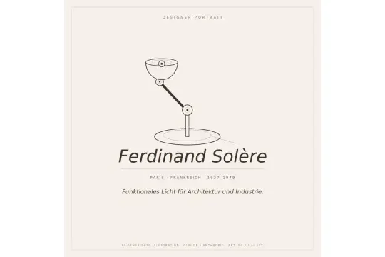 Banner mit Lampen-Icon und Schriftzug Ferdinand Sol&egrave;re, Unterzeile Paris &middot; Frankreich
