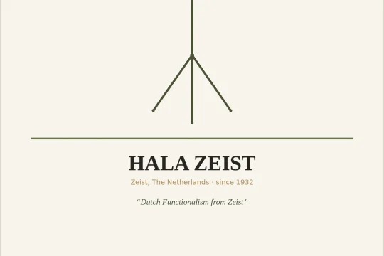 Square brand card for Hala Zeist with an illustration of the Pinocchio lamp