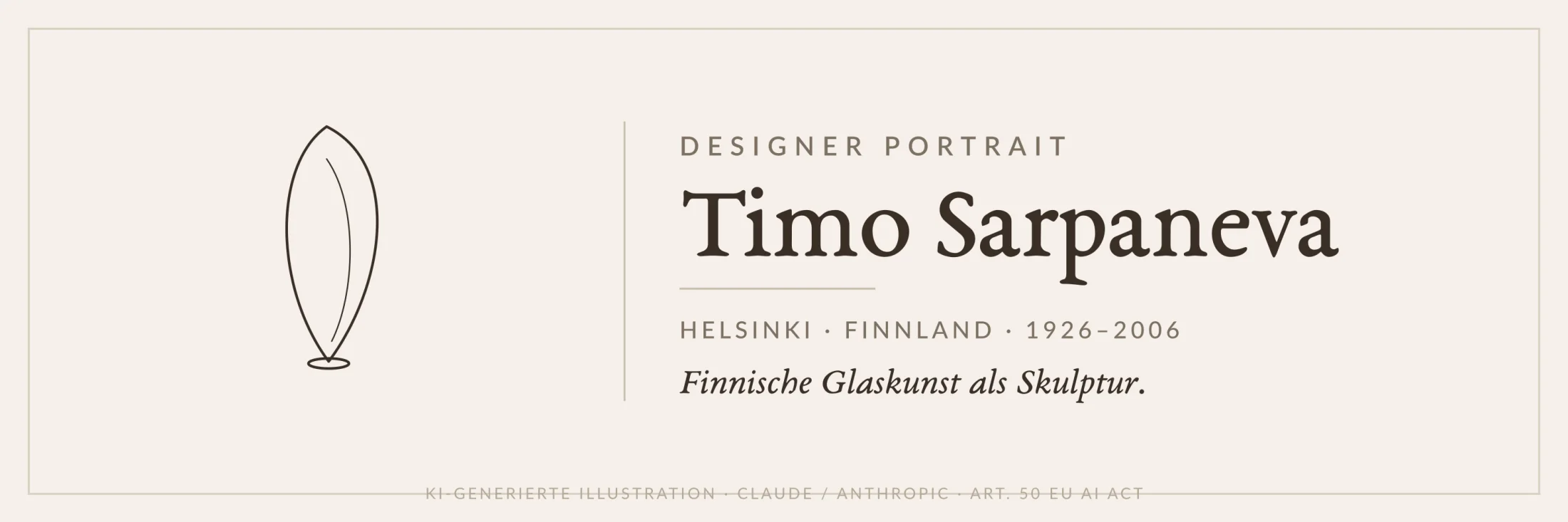 Banner mit Lampen-Icon und Schriftzug Timo Sarpaneva, Unterzeile Finnland