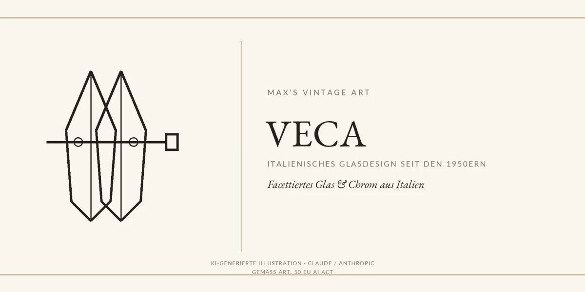 VECA: facettiertes Glas-Klingen-Icon links, Markenname und Tagline "Italienisches Glasdesign seit den 1950ern" rechts