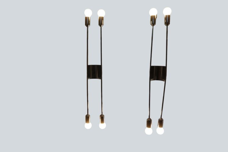Pair of German Cosack model 4166 wall sconces, each with two slender chrome arms and four exposed bulbs